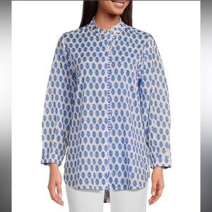 Ro's Garden Tussa Banded Collar Button Down Long Sleeve Top